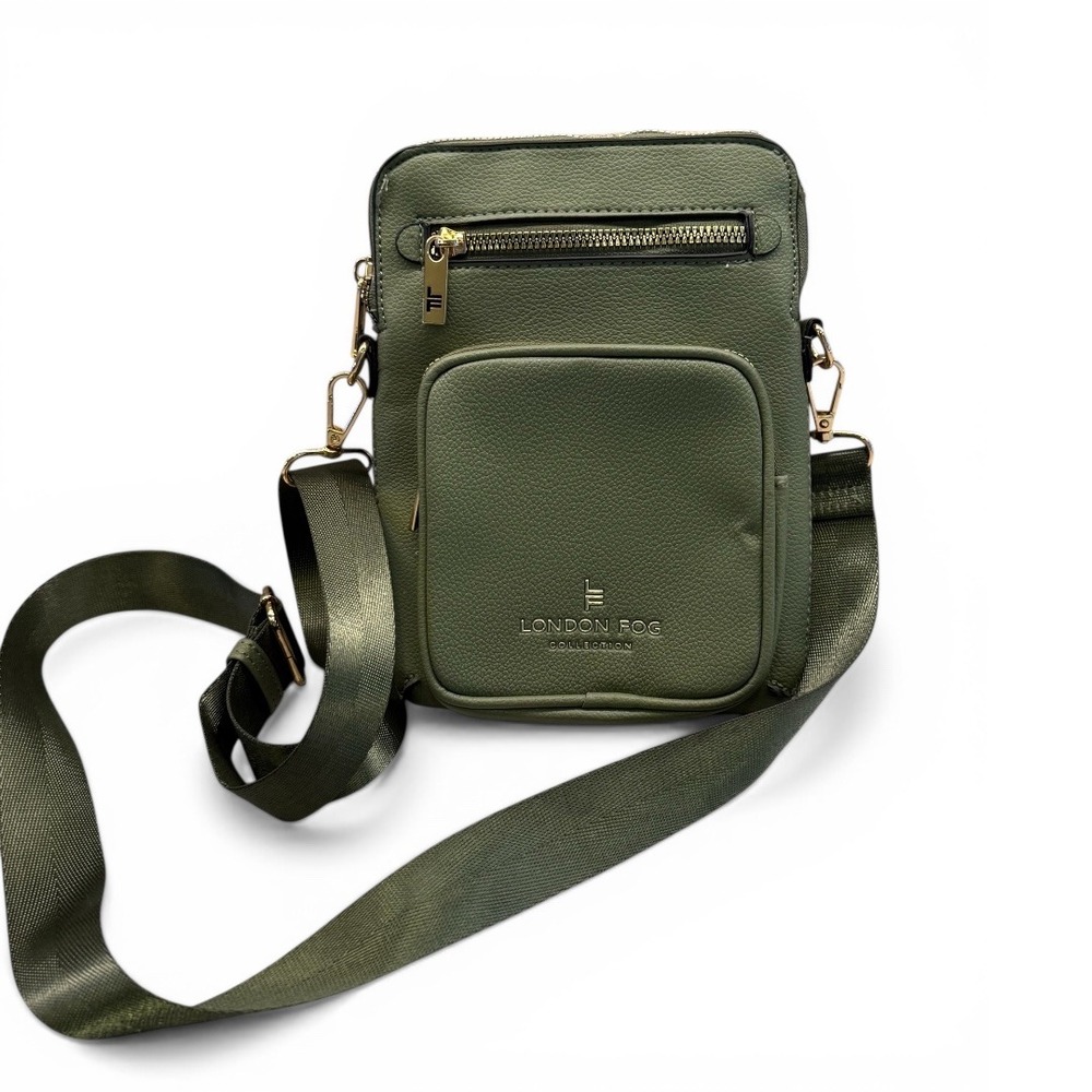 Olive‎ Green London Fog Faux Leather 100th Anniversary Small Crossbody Bag